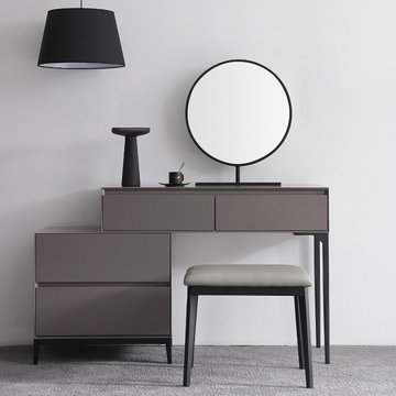 39" Gray Makeup Vanity Set with Mirror & Side Cabinet Dressing Table with Drawer