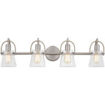 Quoizel - Stafford Four Light Bath, Brushed Nickel - Embrace transitional design with the Stafford collection of bath and vanity lights. Curved Brushed Nickel arms and coastal inspired braided rope accents accentuate clear seeded glass shades. Choose from two three or four lights in this versatile collection to enhance your bathroom decor today.