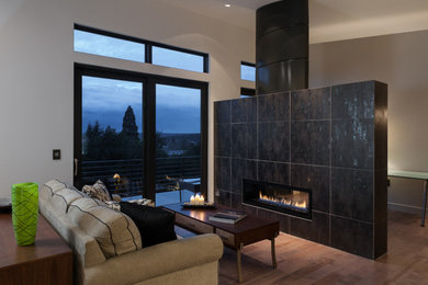 Example of a trendy living room design in Seattle