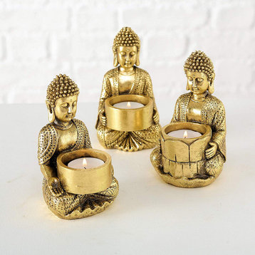 3 Piece Baby Buddha Gilt Tea Light Holders