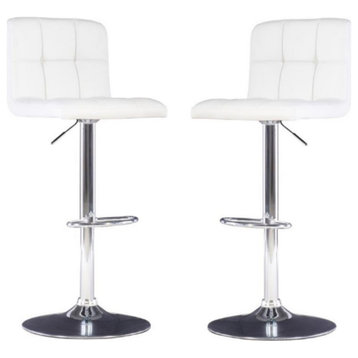 Home Square 24"-32" Adjustable Metal Barstool in White - Set of 2