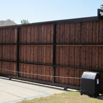Rear View Stained Vertical Cedar Sliding Gate