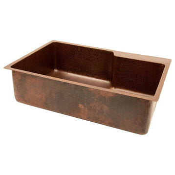 33" Hammered Copper Kitchen Single Basin Sink With Space For Faucet