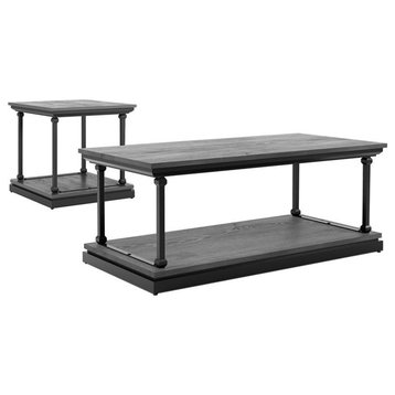 Bowery Hill Wood 2-Piece Coffee Table Set in Antique Gray Finish
