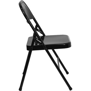 HERCULES Series Triple Braced/Double Hinged Black Metal Folding Chair, Set of 2