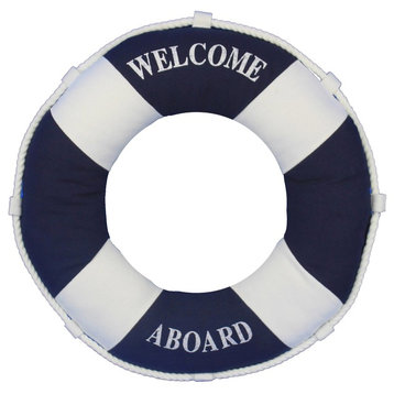 Blue Welcome Aboard Pillow 14'', Nautical Themed Pillow, Beach Home Decor