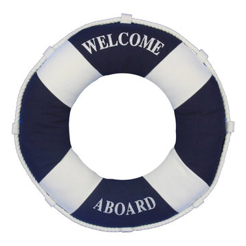 Blue Welcome Aboard Pillow 14'', Nautical Themed Pillow, Beach Home Decor