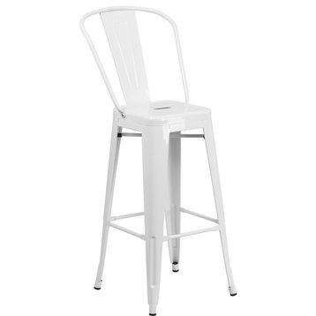 Flash Commercial 30" White Barstool, Removable Back - CH-31320-30GB-WH-GG