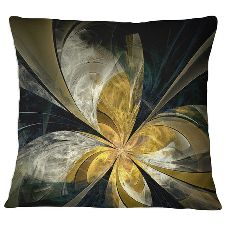 Symmetrical White Gold Fractal Flower Floral Throw Pillow, 18"x18"