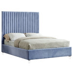 Meridian Furniture - Candace Velvet Upholstered Bed, Sky Blue, Queen - Elegant and eye-catching, the stunning Candace Bed from Meridian Furniture is the perfect addition to any bedroom. Rich velvet covers the deep Channel tufted design. Strength and beauty is guaranteed with a solid wood frame and acrylic legs.