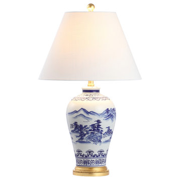 Zhou Ceramic/Iron Traditional Cottage LED Table Lamp, Blue
