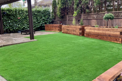 New Landscape synthetic turf and garden boxes in Pitt Meadows, BC