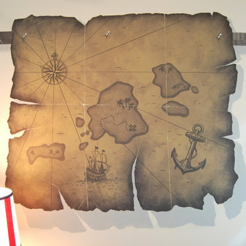 Old World Map Mural in a bedroom by Tom Taylor of Mural Art LLC
