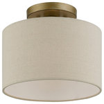 Livex Lighting - Burnett 1 Light Antique Gold Leaf With White Accents Small Semi-Flush - The Burnett collection is both modern and versatile. The hand-crafted fabric parchment color hardback shade is set off by a white fabric on the inside setting a pleasant mood. The small size single-light drum shade adds character to this handsomely styled semi flush.  Perfect fit for the hallway, bathroom, kitchen and a small bedroom. This sleek design is shown in an antique gold leaf finish.
