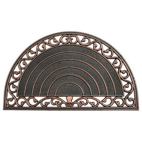 Black Moulded Sunrise Trellis Half-round Rubber Doormat, 18"x30"