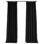 Half Price Drapes - Signature Warm Black Blackout Velvet Curtain Single Panel, 50"x84" - Our soft plush pile Velvet Curtains & Draped have a natural luster with a depth of color that creates a formal, polished look. Made of high-quality, poly velvet and soft flowing polyester blackout thermal lining. The curtains keep the light out and provides for optimal insulation. As a general rule, for proper fullness panels should measure 2-3 times the width of your window/opening.