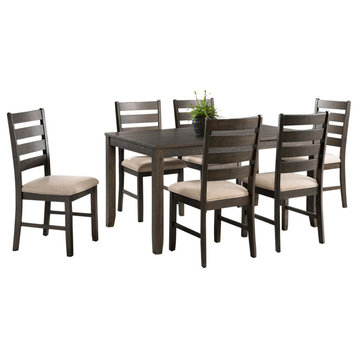 Dining Set, 6 Chairs With Padded Polyester seat & Rectangular Table, Brown/Beige