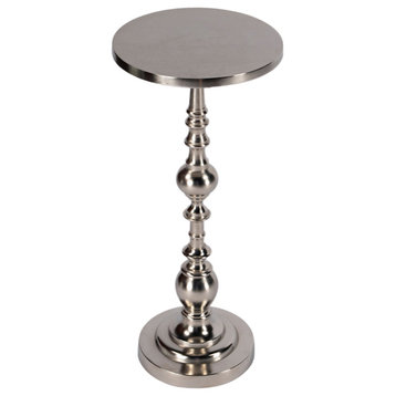 Darien Round Pedestal End Table, Silver