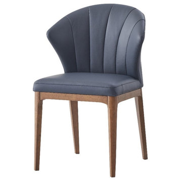 Pemberly Row 19" Leather/Wood Side Chair in Slate/Walnut (Set of 2)