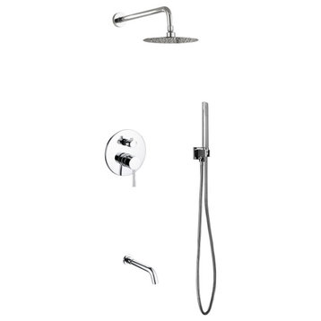 Aqua Rondo Shower Set With 8" Rain Shower, Handheld and Tub Filler, Chrome