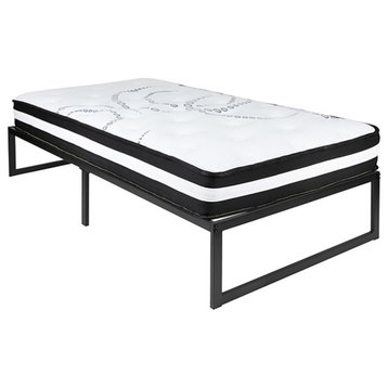 Flash Furniture Metal Twin Bed Frame and 10" Pocket Spring Mattress in Black