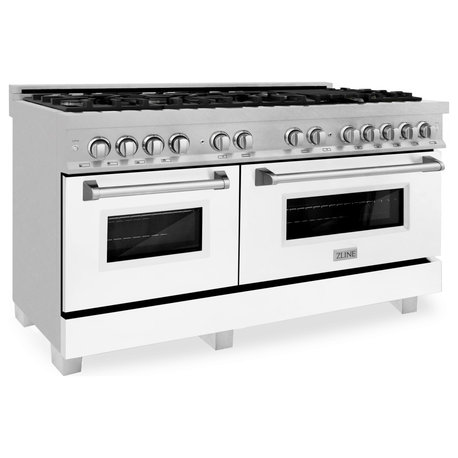 ZLINE 60" Dual Fuel Range, DuraSnow With White Matte Door RAS-WM-60