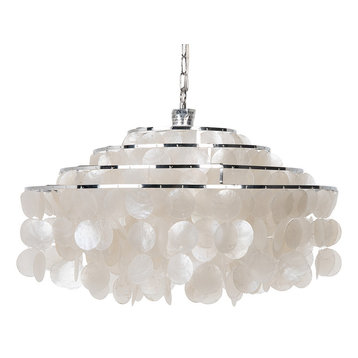 Round Layered Capiz Chandelier, Natural