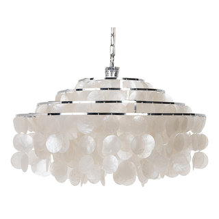 4-Light Round Coastal Capiz Shells Tiered Chandelier with Antique Gold Metal and Natural Seashell