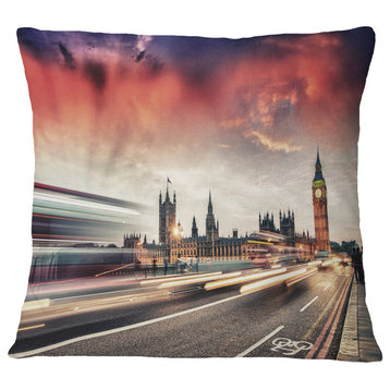 London Westminster Bridge Cityscape Photo Throw Pillow, 18"x18"