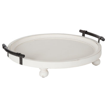 Bruillet Round Wooden Footed Tray, White 15 Diameter