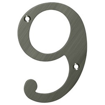 RN6-9U15A 6" Numbers, Solid Brass, Antique Nickel