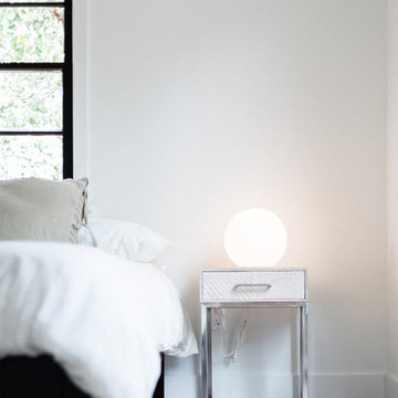 Modern White Bedroom with Target Nightstand and IKEA Globe Lamp
