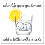 DDCG - Life Gives You Lemons Make Vodka Soda Canvas Wall Art, 20"x20" - Add a little humor to your walls with the Life Gives You Lemons Make Vodka Soda Canvas Wall Art. This premium gallery wrapped canvas features an illustration of a vodka soda with the inspirational phrase "When life gives you lemons add a little vodka soda" on a minimalist white background. The wall art is printed on professional grade tightly woven canvas with a durable construction, finished backing, and is built ready to hang. The result is a funny piece of wall art that is perfect for your bar, kitchen, gallery wall or above your bar cart. This piece makes a great gift for any optimist or cocktail lover.