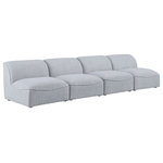 Meridian Furniture - Miramar Linen Textured Fabric Upholstered 4-Piece Modular Sofa, Grey - Unwind and let your cares float away while you're curled up in the welcoming confines of this Miramar Modular Sofa. This sophisticated modular sofa is made from premium materials with a solid frame that ensures durability and long-lasting service life. The soft grey linen textured upholstery on this modular sofa makes it feel super indulgent against the skin. Pair this sofa with other items in the Miramar collection for a complete lookthe latches underneath make pairing a snap.