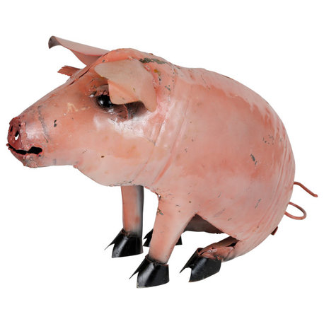 Recycled Metal Sitting Pig, Pink