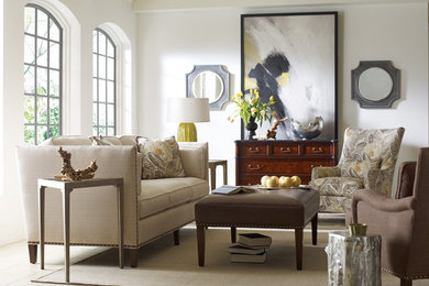 Photo of a transitional living room in DC Metro with white walls.