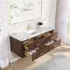 Cristo Floating Bath Vanity With Stone Top, Aged Dark Brown Oak, 55in., With Mirror