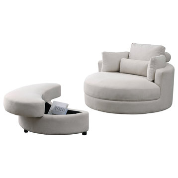 TATEUS  Swivel Barrel Sofa Chair Soft Fabric with High-Density Foam and Pillows, Beige