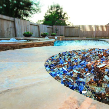 Patio Cover and Pool with Spa and Fire Feature in Long Meadow Farms, Richmond TX