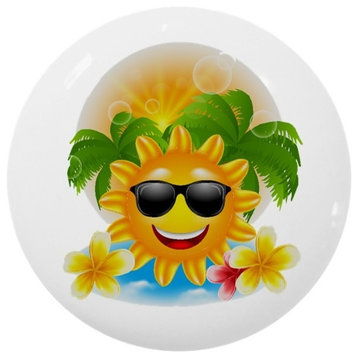 Tropical Sun With Sunglasses Ceramic Cabinet Drawer Knob