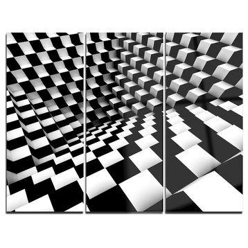 "Optical Black and White Pattern" Metal Wall Art, 3 Panels, 36"x28"