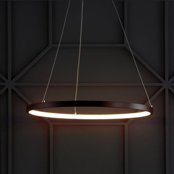 Circulo Metal Round Modern LED Integrated Pendant, Matte Black, Width: 15.75"