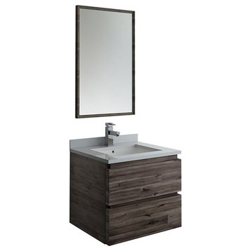 Fresca Formosa 24" Wall Hung Modern Wood Bathroom Vanity with Mirror in Brown