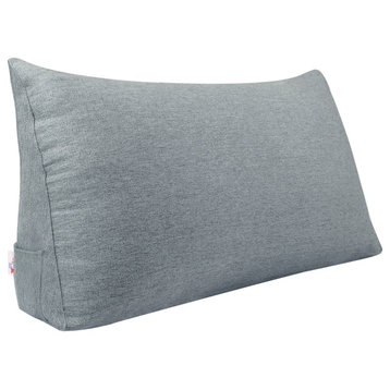 Bed Rest Reading Wedge Headboard Pillow Sofa Back Support Bolster Linen Grey, 54x20x8