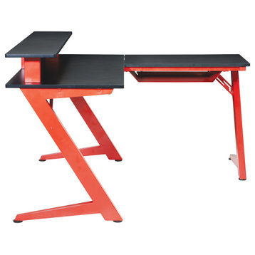 Avatar Battlestation L-Shape Gaming Desk With Carbon Top, Red