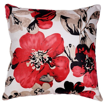 Cortesi Home Oppy Decorative Square Accent Pillow, Red Flower Print 16"