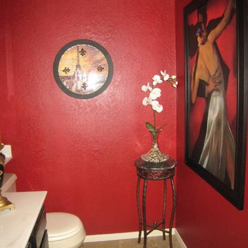 Bathroom - Contemporary Red Powder Room, Dramatic Classic Elegance