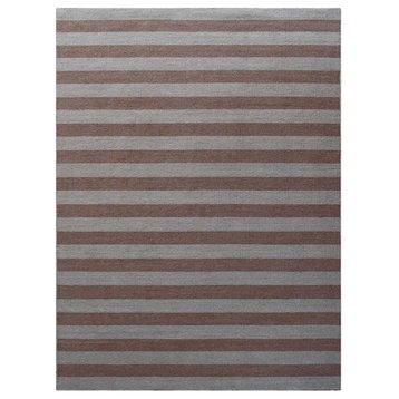 Hand Woven Flat Weave Kilim Wool Area Rug Contemporary Cream Light Brown