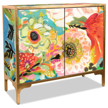 Secret Garden Floral III Cabinet Console on Beveled Art Glass, Frame