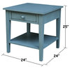 Classic End Table, Hardwood Frame & Drawer With Round Knobs, Antique Ocean Blue